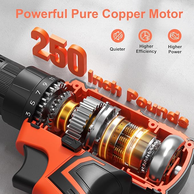 Cordless Drill Set,12V Power Drill Driver 3/8" Keyless Chuck with 92 Acessories, Built-in LED Light, 25+1 Position, Electric Drill for Home DIY Projects (Orange)