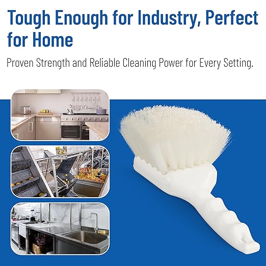 SPARTA 3662000 Flo-Pac Plastic Handle Utility Scrub Brush, Nylon Bristles, 2" Bristle Trim, 8" Length, White, 1 Count (Pack of 1)