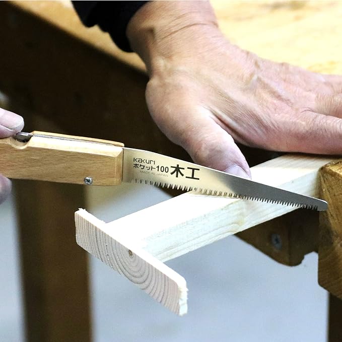 KAKURI Japanese Pull Saw Folding 4" for Woodworking, Razor Sharp Japanese Steel Blade, Mini Pocket Hand Saw for Wood, Crafts, Hobby, Foldable Wood Handle, Made in JAPAN