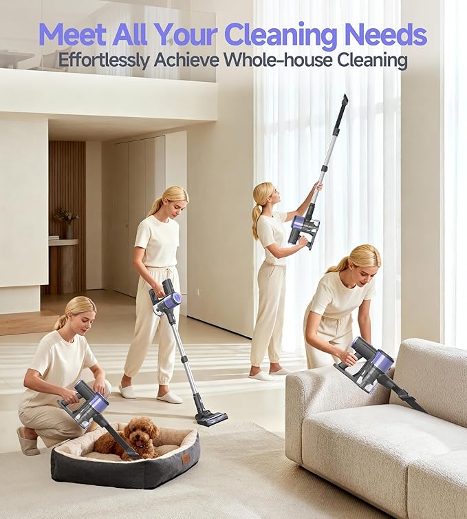 Hivroo N17 Cordless Vacuum Cleaner, Upgraded Lightweight Stick Vacuum for Home, Max 45mins Runtime, Powerful Suction, Self-Standing, Anti-Tangle, Rechargeable Vacuum for Hard Floors Carpets Pet Hair