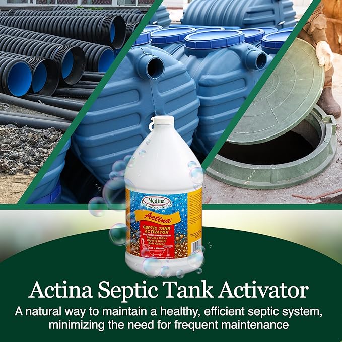 Medina Actina Toilet Clog Remover - Natural Sink Drain Cleaner Liquid for Effective Waste Digestion and Odor Control - Reduced Maintenance in Shower Drain Clog Remover (128 OZ)