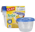 Glad GladWare to Go Lunch Food Storage Containers with Lids, Medium Round No BPA Plastic with Built-in Dressing Cup for Salads and Lunches, Microwave Dishwasher Safe, 32 Oz, 4 Count