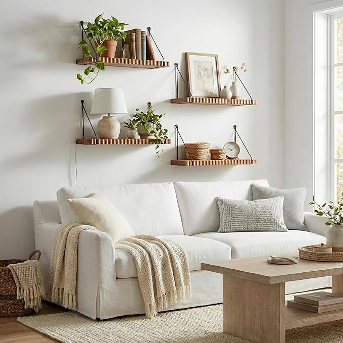 Hanging Shelves for Wall – Rustic Mango Wood Wall Shelves Set of 2 (15×6 in) | Floating Shelves for Bedroom, Bathroom, Kitchen & Living Room | Wall Shelf for Books, Plants & Bathroom Decor