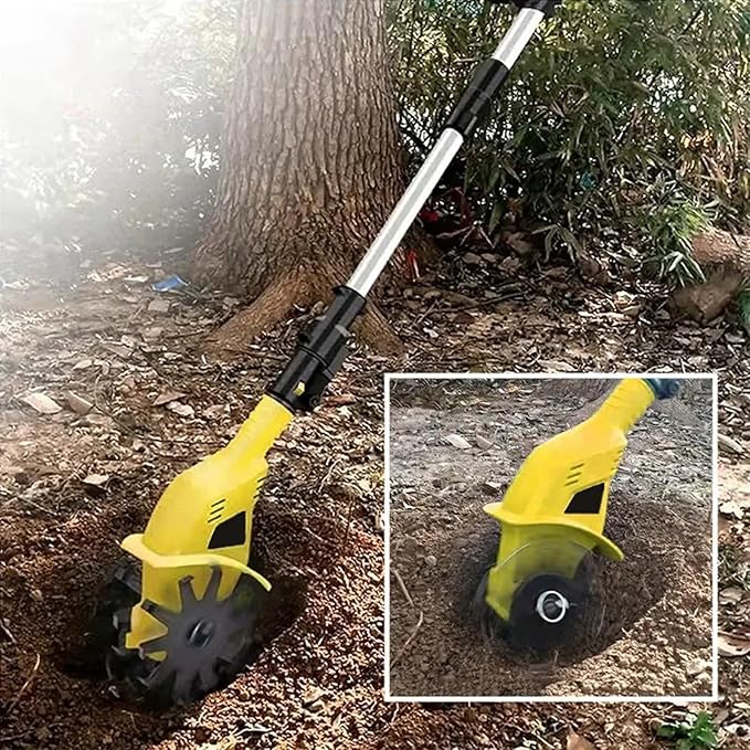 20 V Cordless Tiller Cultivator, 250 RPM Electric Rototiller for Gardening, 6.7" Deep x 4" Wide Cultivation, Battery Included (Classic Yellow)
