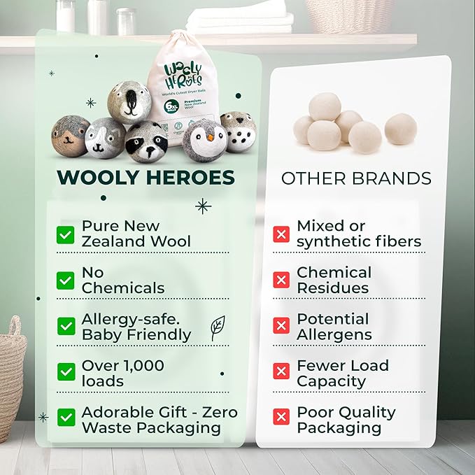 No More Dryer Sheets! XL Wool Dryer Balls 6-Pack, Reusable Laundry Softener & Static Reducer, Eco-Friendly, Long-Lasting, Safe for Sensitive Skin