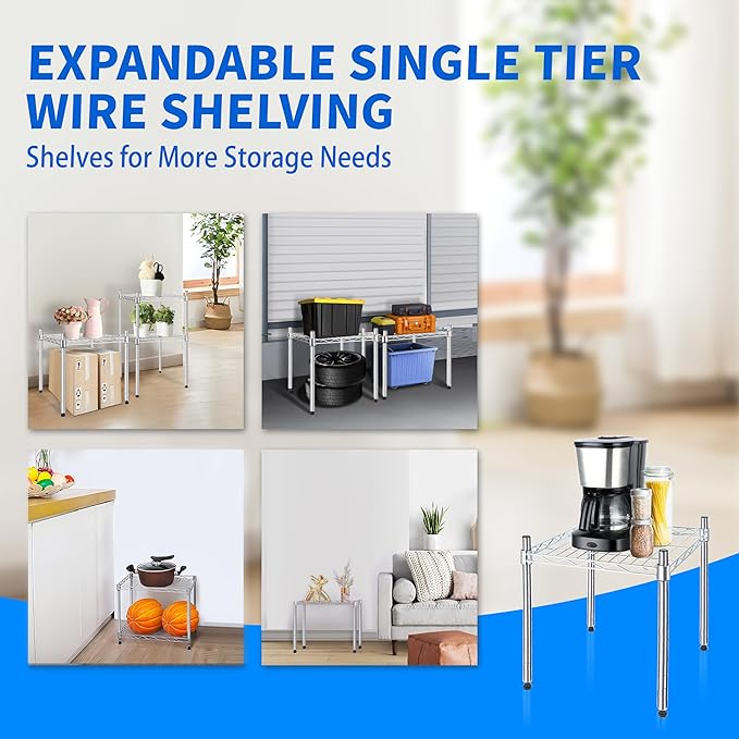YSSOA Heavy Duty 1-Tier Shelving Unit, 15" W x 13.8" D x 15" H Wire Metal Stackable Storage, Chrome, 2 Pack
