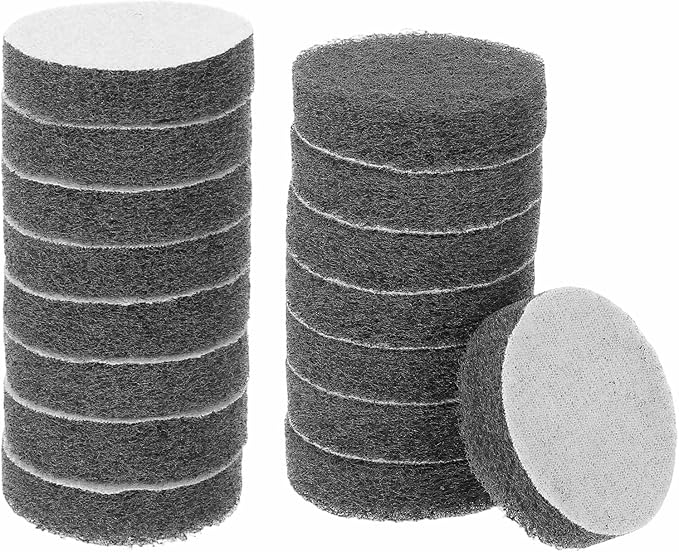 HARFINGTON 16pcs Scrubber Scouring Pads 1200 Grits 2 Inch Drill Power Brush Hoop and Loop Surface Conditioning Disc Drill Scuffing Disc Scrub Pads for Home Kitchen Cleaning, Light Gray