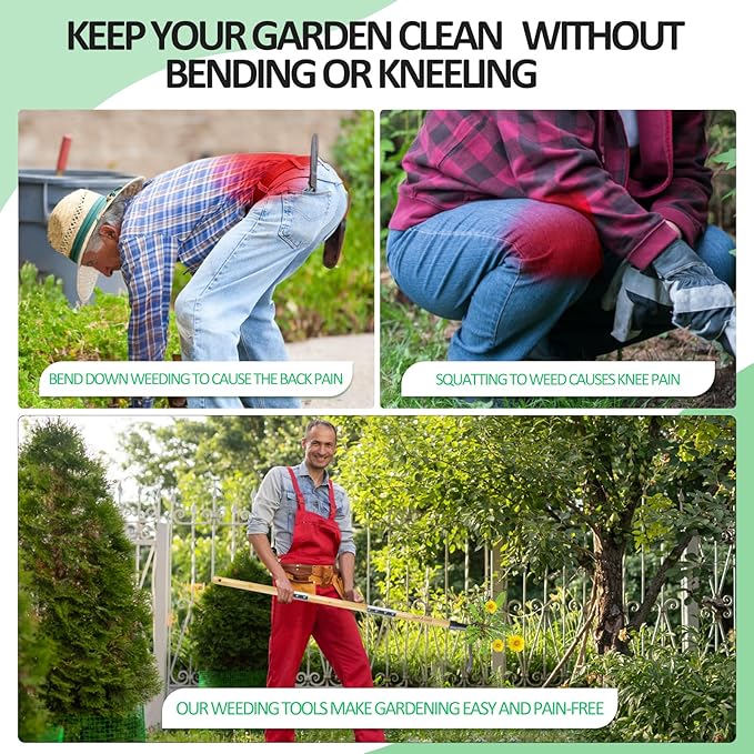 Weeder - Stand Up Weed Puller Tool Made with Long Handle - Real Bamboo & 4-Claw Steel Head, Weeding Tool Weed Remove Tool for Lawn/Yard