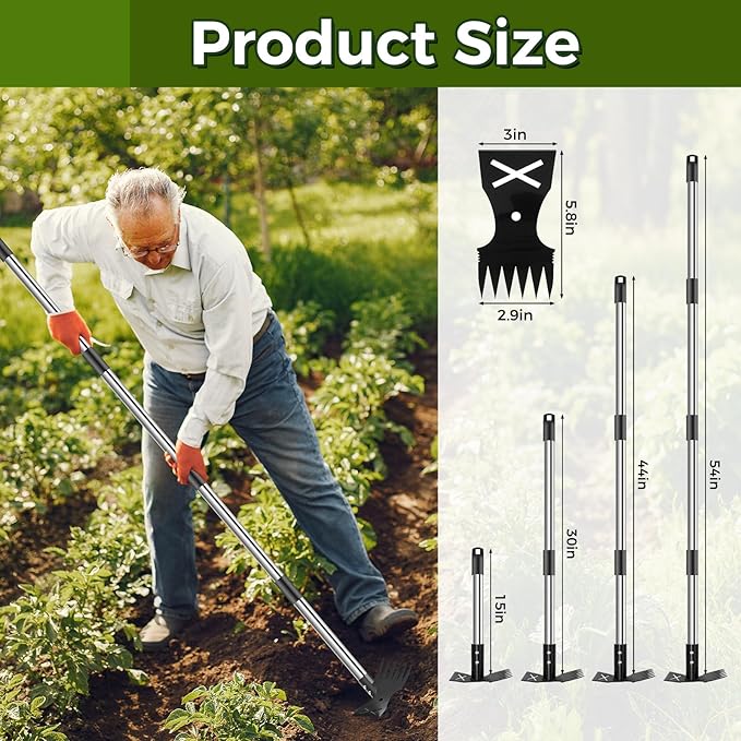 Weed Puller Tool with Long Handle - 54" Heavy Duty Manual Weeder & Garden Hoe, 2 in 1 Uprooting Tool for Yard, Lawn, Flower Bed, and Patio, Durable Weed Remover for Gardening (54")