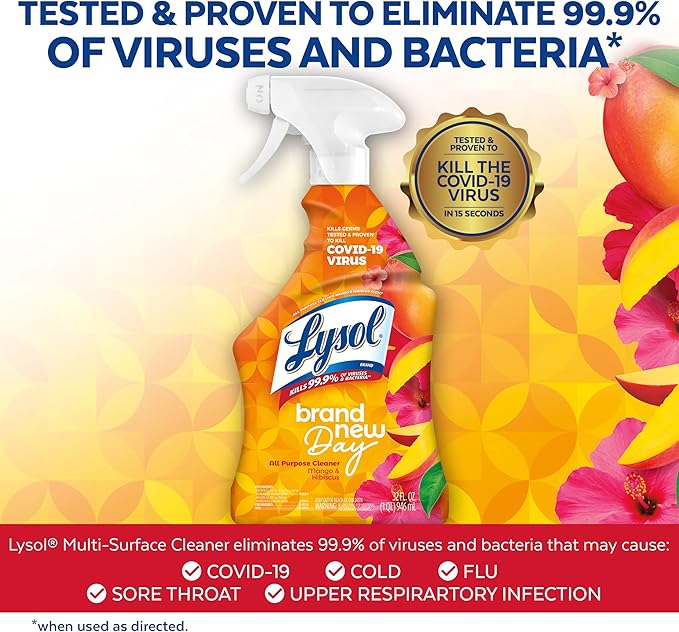 Lysol All Purpose Cleaner Spray, Multi-Purpose Disinfecting Spray, Kitchen & Bathroom Cleaner, Mango & Hibiscus Scent, 32 Fl Oz (Pack of 2)