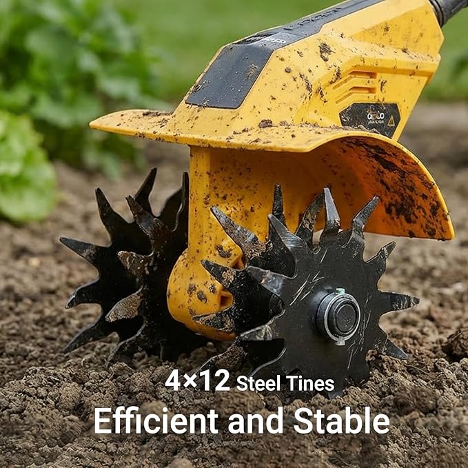 Brushless Cordless Tiller Cultivator Compatible with Dewalt 20V Max Battery(Tool Only), 800W Electric Power Tiller for Gardening, Battery Powered Garden Cultivator Portable Rototiller for Lawn