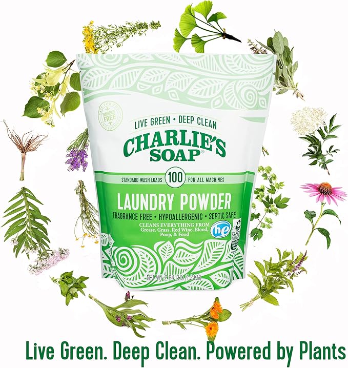 Charlie’s Soap Laundry Powder (100 Loads, 6 Pack) Hypoallergenic Deep Cleaning Washing Powder Detergent – Eco-Friendly, Safe, and Effective