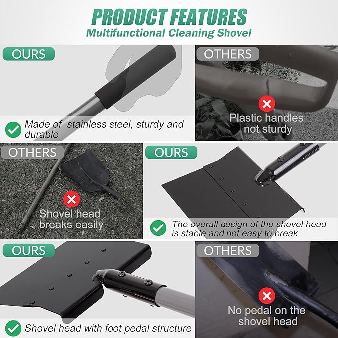 Suchtale Garden Flat Shovel Scraper, Heavy Duty Multifunctional Outdoor Cleaning Shovel with 54 Adjustable Long Handle, Ideal for Weed Removal, Lawn Edging, Trenching and Snow & Ice Scraping