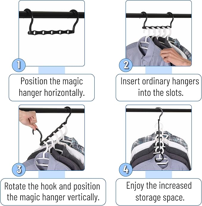 Mr. Pen- Space Saving Hangers for Clothes, 16 pcs, Black, Plastic Multi Clothes Hangers Space Saving, 5 Slots, 360° Rotating Hooks