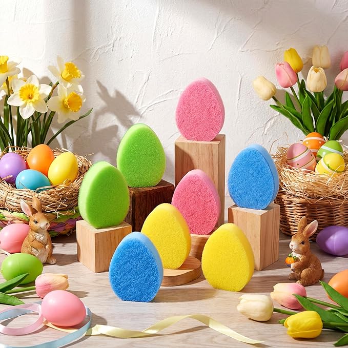 Tioncy 12 Pack Kitchen Sponges Bulk Dual Sided Scrubber Sponges Dishwashing Kitchen Cleaning Accessories for Household Supplies (Easter Eggs,Pink, Green, Blue, Yellow)