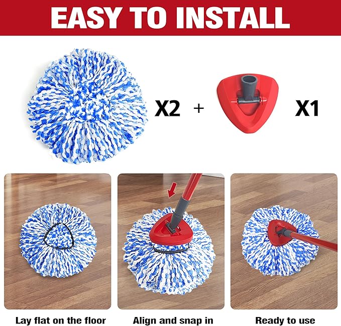 NEWE Mop Heads Replacements 2 Pack with Triangle Base for O-Cedar RinseClean 2 Tank System, Microfiber Spin Mops Replace Refills for Deep Cleaning All Floors