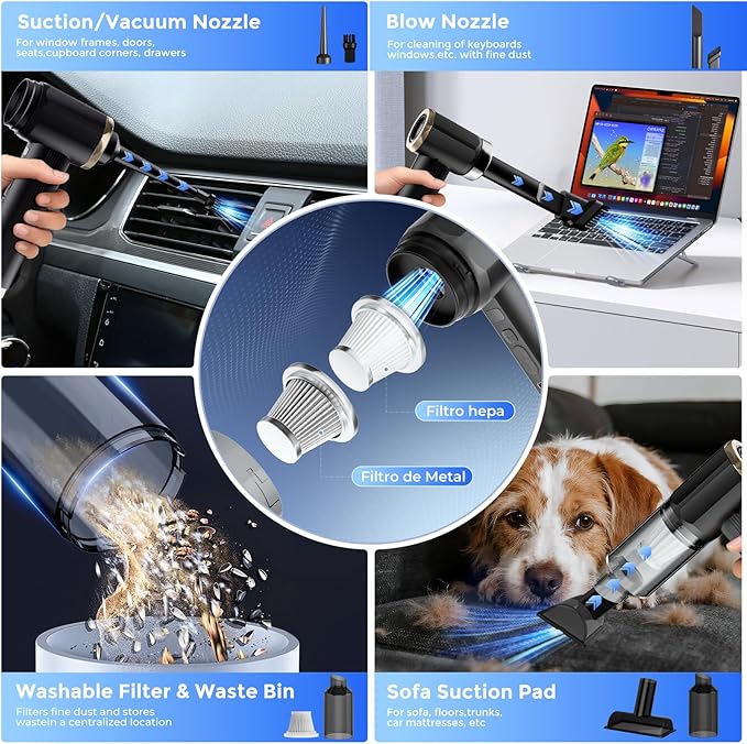 Smart Handheld Vacuum Cleaner, Black, 24000Pa Suction Power, 50 min Run time, 5-in-1 Multifunction Design, Dual Sensor chip, brushless Motor