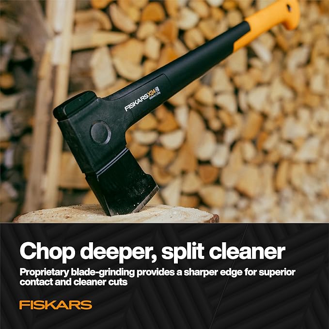 Fiskars X24 Universal Axe 24", Forged Steel Blade for Felling Trees & All-Purpose Chopping, Shock-Absorbing FiberComp Handle & Low-Friction Coating for Clean Cuts in Fresh Resinous Wood