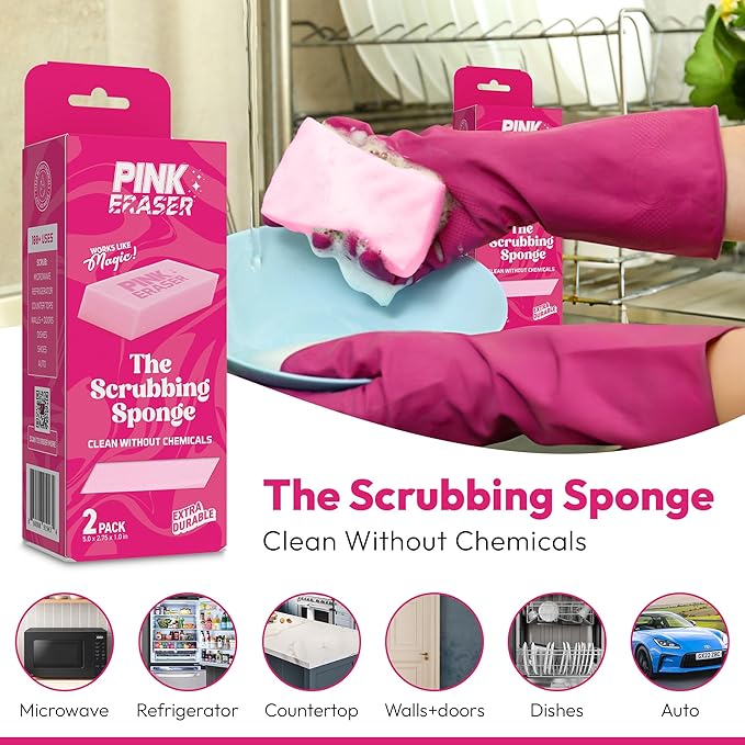 Pink Formula Pink Eraser – The Ultimate Scrubbing Sponge, Extra Durable, 2-Pack