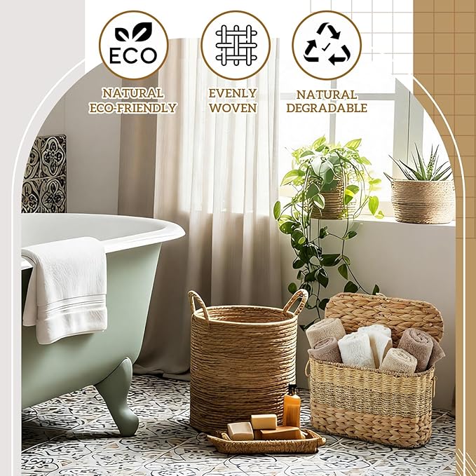 Ziliny Toilet Paper Storage, Toilet Paper Baskets with Lid Container for up to 9 Rolls, for Bathroom Accessories Basket Home Organizer