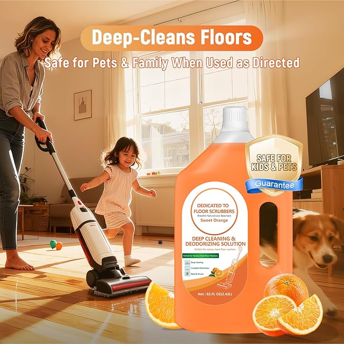 Floor Cleaning Solution Compatible with Tineco – 82 FL OZ Orange Floor Cleaner – Long-Lasting, Subtle Fruit Scent– For All Cordless Wet/Dry Vacuum Mop Cleaner & Robot Vacuums with Mopping