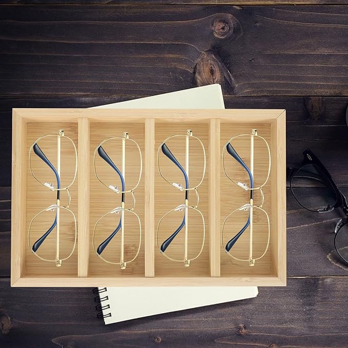 CALLARON Sunglasses Organizer Tray 4-Grid Eyewear Storage Display with Wear-Resistant Compartments for Glasses Holder at Home and Office