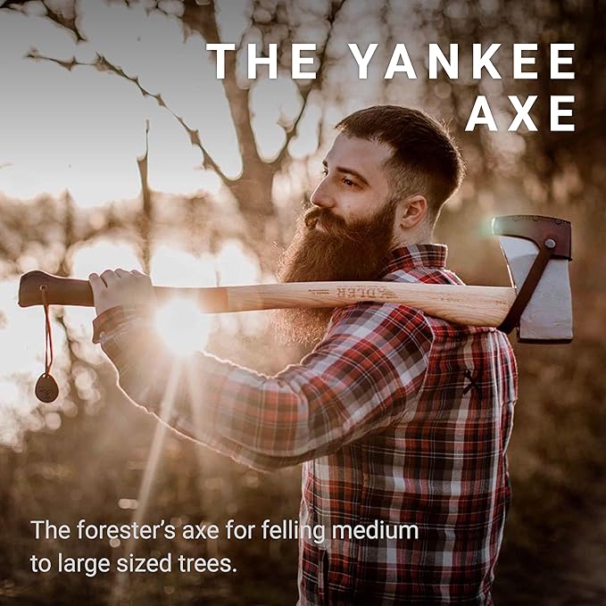 Adler Yankee Axe - German Forester's Axe with Leather Sheath, 3.5 lb Head, Anti-Slip 31.5" Hickory Handle with Red Stripe