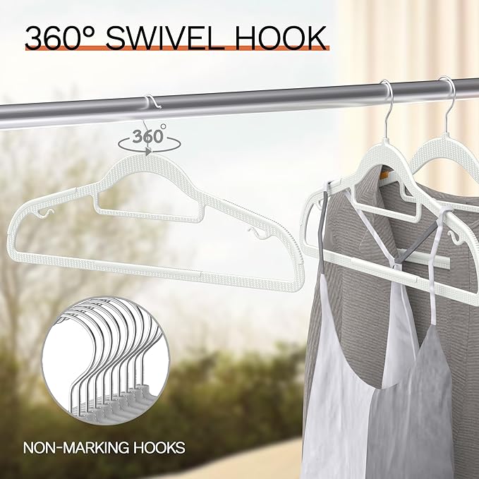 40 Pack Thin Space Saving Hangers, No Slip Clothes Hangers with Non Slip Textured and 360° Hook - Plastic Hanger, Closet Organizer for Shirt, Pants, Suit, Skirt, Coat - Ivory White