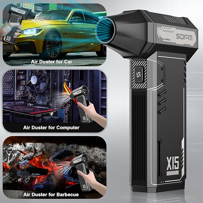 SDFM Compressed Air Duster - 180,000 RPM Snow Blower - with Brushless Motor, 3-Gear Adjustable Air Duster - for Keyboard, PC, Car, Air Bed, and Home Cleaning (X15)