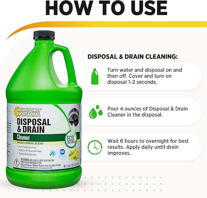 Instant Power Professional Disposal and Drain Cleaner - Keeps all Drains Clear and Running, Cleans and Deodorizes, Safe for Septic Tanks, 1 Gal