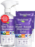 Truly Free Heavy Duty Degreaser- Grease Remover & Grime Cleaner for Kitchen, Automotive & More, Household Cleaning Supplies, Fragrance-Free, Includes 16 oz Reusable Empty Bottle & 2 Refills (4 oz)