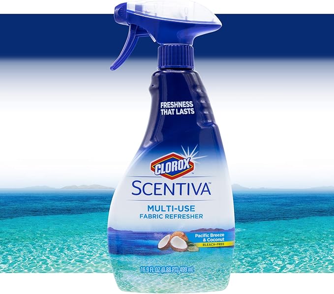 Clorox Scentiva Fabric Refresher Spray for Household Home Fabrics, Odor Refreshing Spray for Upholstery, Curtains, Bedding and Carpets, Pacific Breeze Coconut Scent, 16.9 Fl Oz