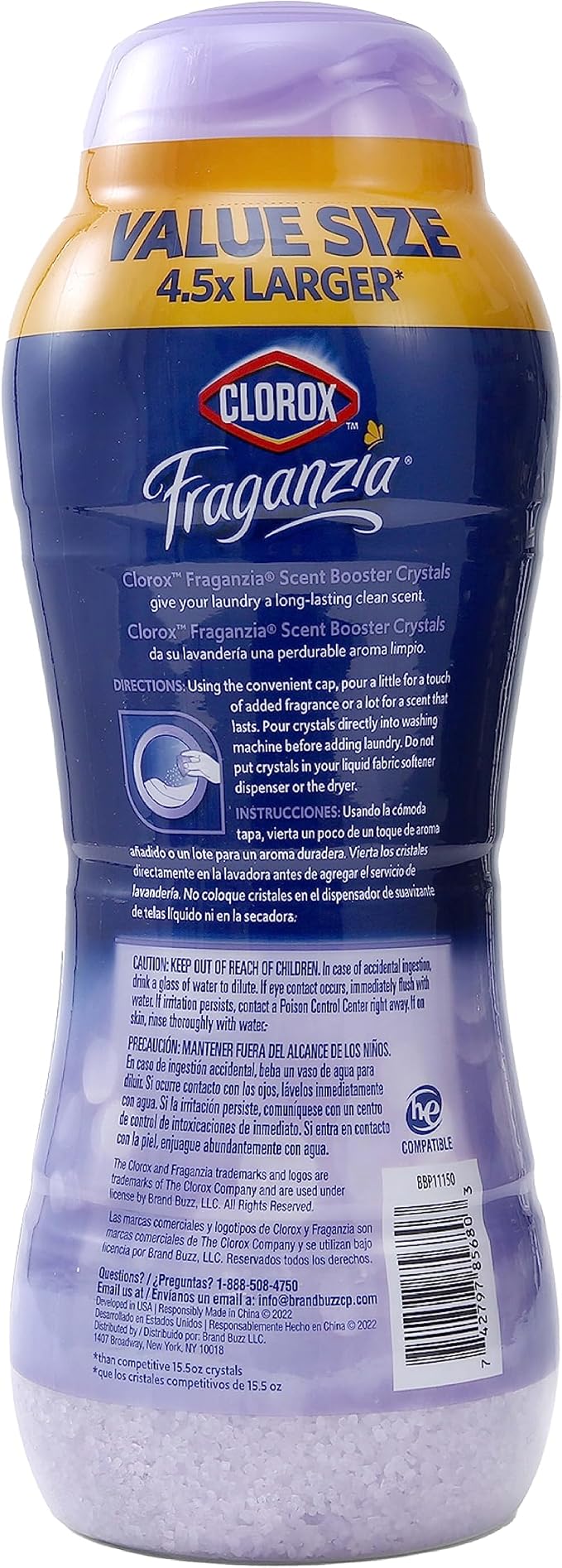 Clorox Fraganzia Laundry Scent Booster Crystals, In-Wash Fragrance Beads for Fresh-Smelling Clothes & Linens, Safe for All Fabrics & Colors, Easy-Pour Bottle, Lavender with Eucalyptus, 70 Oz