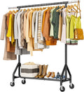 HYSEYY Heavy Duty Clothes Rack Load 450 LBS, Metal Garment Rack, Standing Rolling Clothing Rack for Hanging Clothes with Sturdy Wheels & Shelves, Portable Closet Wardrobe Rack,Black