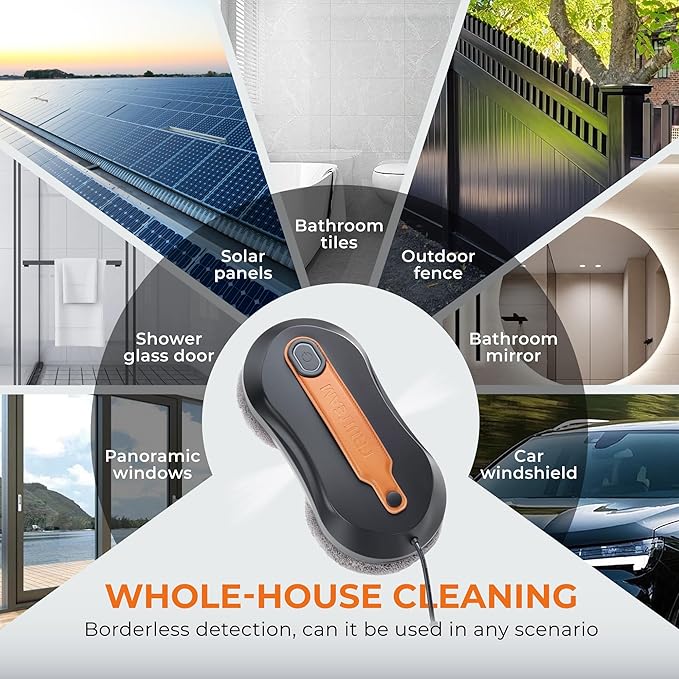 FRUITEAM Window Cleaning Robot with Dual Water Spray, APP and Remote Control, Automatic Window Cleaner with Leather Belt for Frame Glass, Triple Safety System, Smart Path Detection