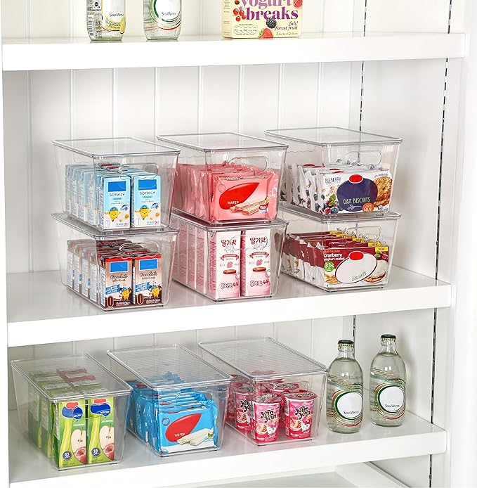 Vtopmart 6 Pack Clear Stackable Storage Bins with Lids, Medium Plastic Containers with Handle for Pantry Organizer and Storage,Perfect for Kitchen,Fridge,Cabinet, Closet,Bathroom Organization