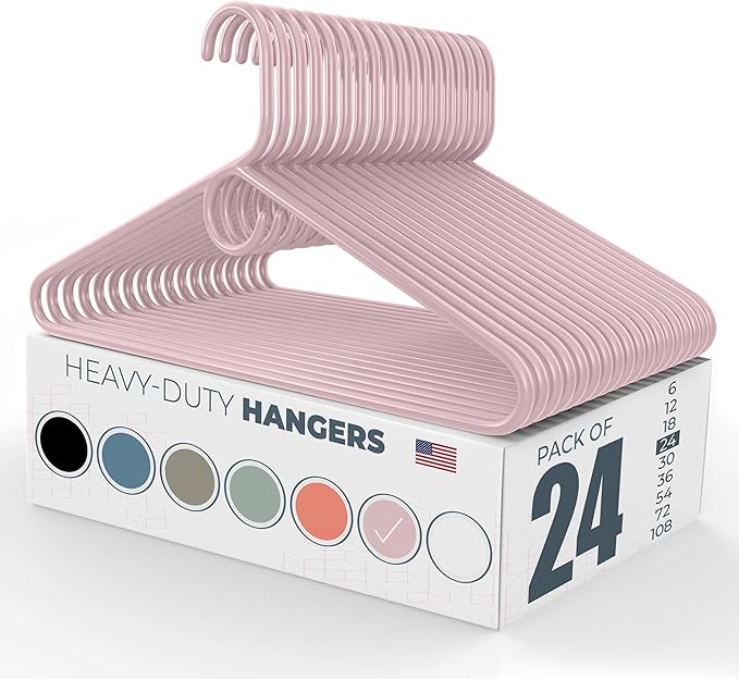 Neaties Heavy Duty Clothes Hangers 20 Pack (24 Count) – Made in the USA – 8lb Capacity Plastic Hangers for Adult Clothing – Durable for Pants, Coats, Jackets, or Jeans – Pink