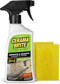 Cerama Bryte Granite and Quartz Daily Cleaner & Polish Safely Also Use On Marble Soapstone Quartz Quartzite Slate Limestone Corian Laminate Tile Countertop, 16 Ounce + 2 Pads