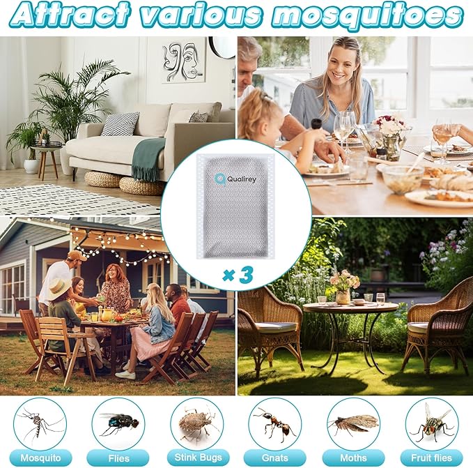 Qualirey 3 Pack Mosquito Attractant in Bulk, Lure for Bug Zapper Bait Refill Compatible with All Mosquito Trap Enhances Catch Rates for Indoor Outdoor Traps, Safe and Long Lasting