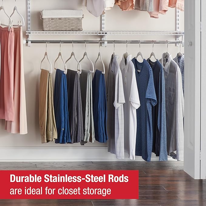 Rubbermaid Configurations Custom Closet Kit, 3-6 Ft. Adjustable Metal Wire Shelving, Titanium Finish, Expandable Organization System, Hardware Included, for Home Closet/Pantry/Laundry/Mudroom