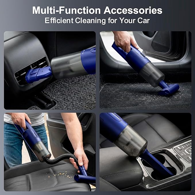 Handheld Vacuum Cordless, 5-in-1 Car Vacuum Portable Cordless 30 Mins Rapid Rechargeable Hand Vacuum Brushless Motor 19000Pa Strong Suction, Dust Busters for Car Home with 4 Nozzles, Blue