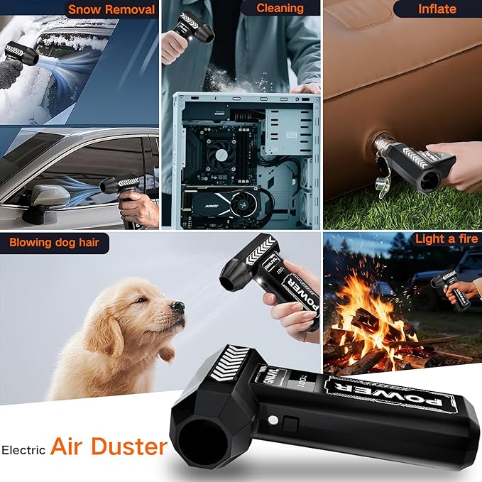 Compressed Air Duster-, 150000RPM 4-Gear Adjustable Super Power Mini Blower Electric Air Duster with LED Light,One-tap Booster with 8000mAh Rechargeable Battery, for PC, Car, House, Outdoor