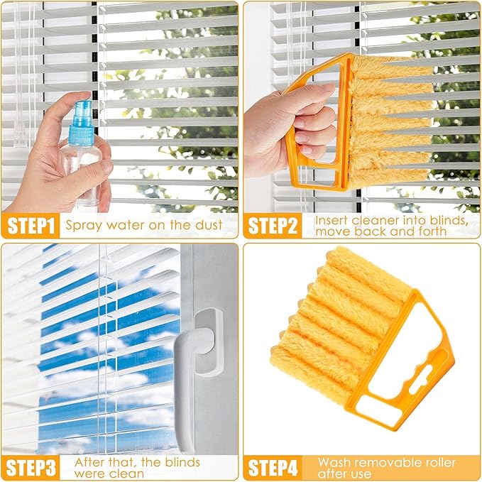 Geiserailie 5 Pieces Blind Cleaner Duster Tool 7 Finger Dusting Cleaner for Window Venetian Washable Mini Brush Hand Held Tool for Air Conditioner Dust Dirt (5 Colors)