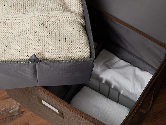 Covermates Keepsakes - Adjustable Zip-Top Storage Box - Configurable FlexGrid Compartments - Heavy Duty Polyester- Reinforced Handles - Stackable Design - Indoor Storage, Brown Heather