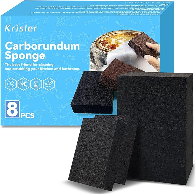 8pc Black Carborundum Sponge Nano Emery Sponges Caspian Stone Pot Clean Brush Rust Eraser Grit Scouring Pads Pot Cleaning Pads with Carborundum Washing Kitchen Cleaner Tool(thickness-1inch)
