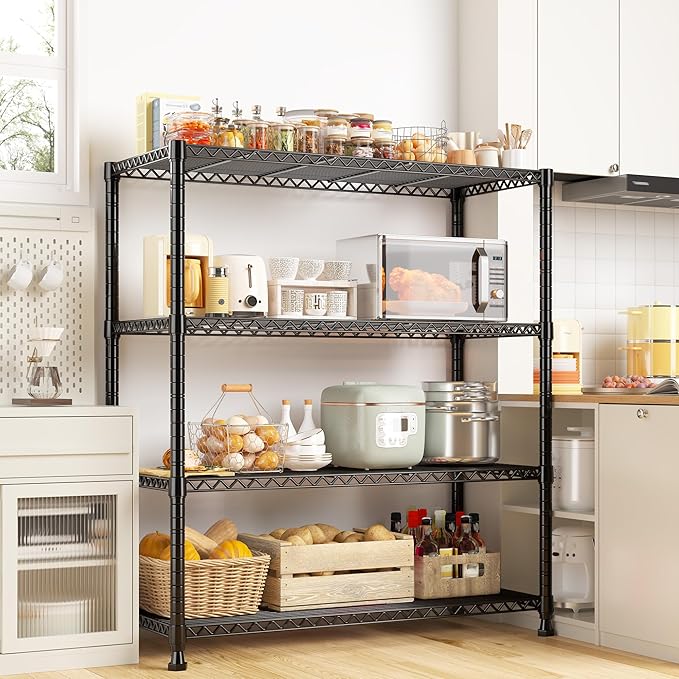 REIBII 35.5" W Wire Shelving Storage Shelves Metal Shelves Heavy Duty Shelving, Adjustable Garage Storage Wire Shelf Pantry Shelves for Kitchen Rack, Bedroom, 35.5''W x 14''D x 59''H