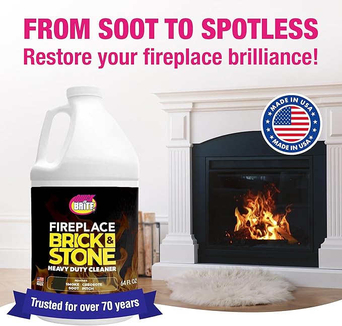 Quick 'n Brite Fireplace Gel Cleaner for Brick, Stone, Rock, Tile, and Marble, Nonabrasive Fireplace Cleaner, Made in the USA, 64oz
