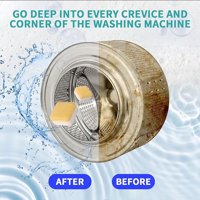Washing Machine Cleaner Tablets,24 Pack Deep Cleaning Tablets for HE,Front & Top Load Washers - Eliminates Odor-Causing Buildup,Debris from the Drum,and Pet Hair,Septic Safe - 1 Year Supply