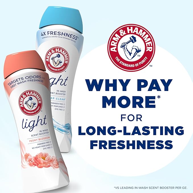 ARM & HAMMER Light In-Wash Scent Booster,No Heavy Perfumes,No Dyes,No-Parabens,Peony Blossom Scent,24 Oz,(Pack of 6)