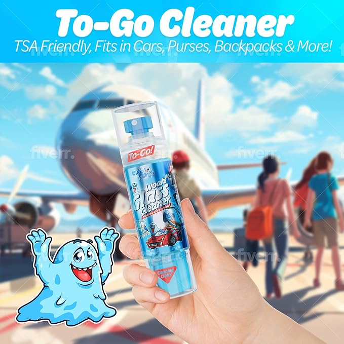 Travel Spray Bottle With Microfiber Cap - Glass Cleaner (2 Pack)